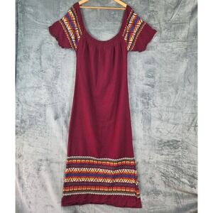 Vintage Guatemalan Handwoven Dress Large Red Maxi Embroidered Boho Peasant‎ Folk